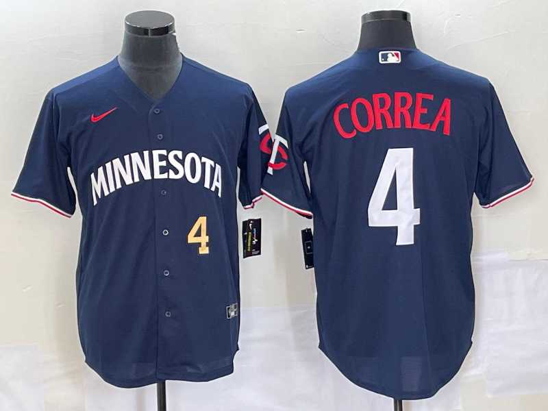 Men%27s Minnesota Twins #4 Carlos Correa Number 2023 Navy Blue Cool Base Stitched Jersey->minnesota twins->MLB Jersey